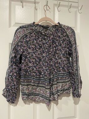 Lucky Brand Purple Floral Boho Peasant Blouse